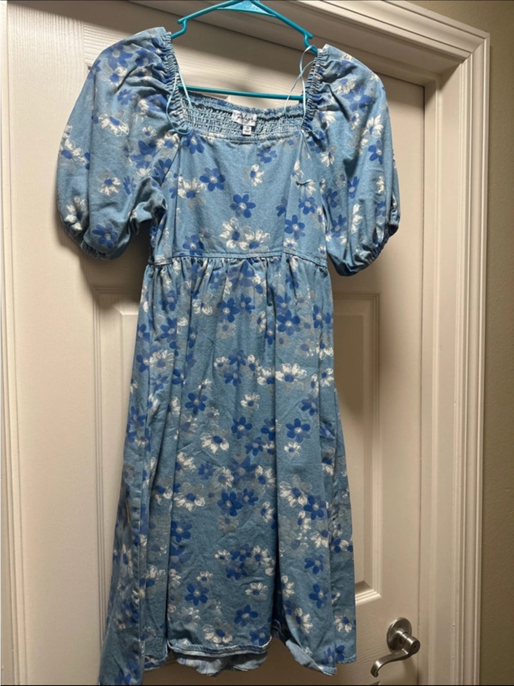 Women Blue Floral Puff-Sleeve Dress